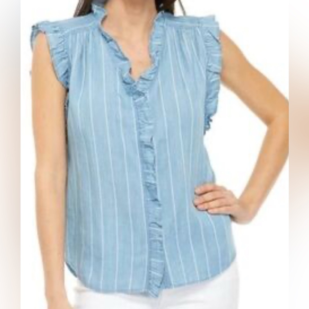Cupio Light Blue Ruffle Blouse - Picture 2 of 9